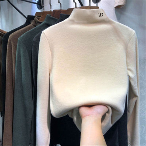 雙面德絨打底衫女秋冬新款洋氣加厚內搭學生半高領長袖上衣服