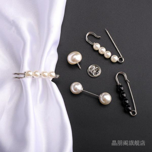 高檔毛衣袖口珍珠大衣袖釦別針扣女一字防走光胸針胸花雙頭螺旋扣