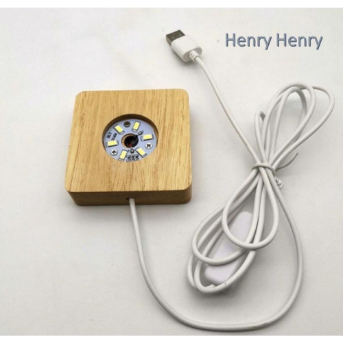 ?HENRY百貨?USB原木LED方型燈座（暖/白）7cm實木彩色/LED發光底座/夜燈/鹽燈/展示品/收藏品