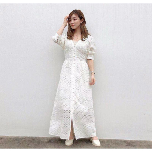 全新吊牌在 Cocodeal Luxe 雜誌款 古典全蕾絲縮腰洋裝 禮服 婚禮 白2號