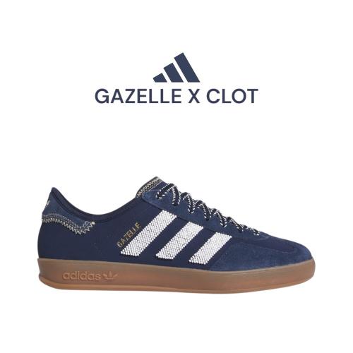 ?adidas Gazelle X CLOT聯名款休閒鞋 深藍白色｜深藍色｜白色｜焦糖底｜絨面｜麂皮｜串珠｜平底鞋｜