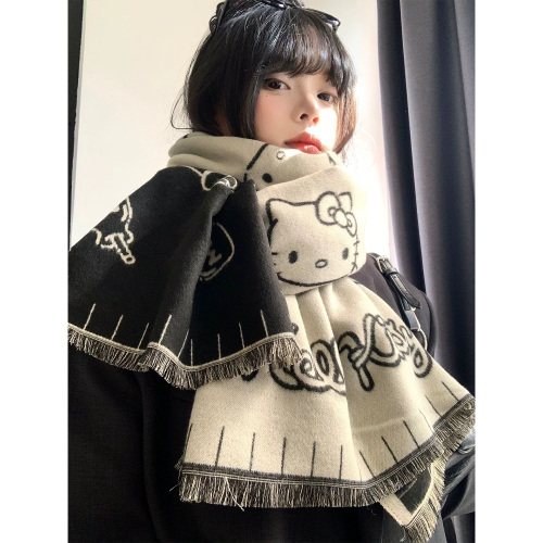 正品 HelloKitty雙面圍巾 秋冬季韓系高級感 加厚保暖防寒護頸圍脖披肩