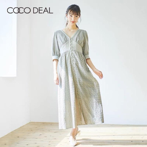 Cocodeal Luxe精緻宮廷風全蕾絲刺繡鏤空後收腰洋裝 禮服 婚禮 綠2號