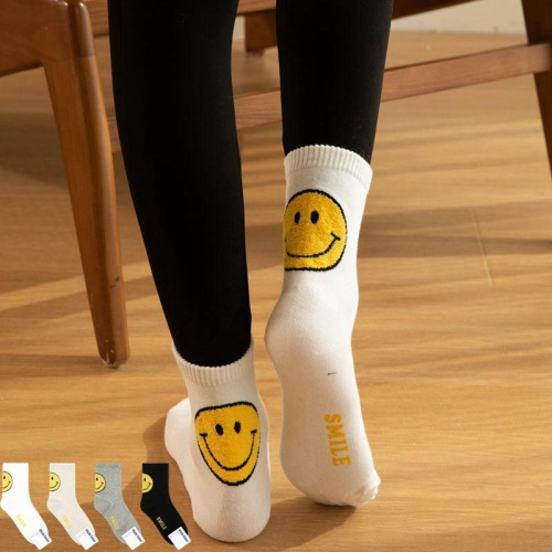 現貨韓國襪 SMILE開心笑臉 微笑襪B組 休閒中長襪 男女襪 條紋襪 塗鴉襪 撞色襪 socks