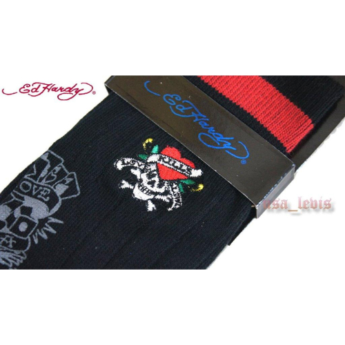 【美國潮牌ED HARDY】 經典愛殺骷髏 刺繡 黑色 棉襪 休閒襪 長筒襪 紳士襪 西裝襪 原價750 超低價百搭優惠