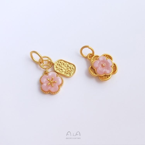 宏雲Hongyun-Ala-0801－－－強保色沙金粉色桃花吊墜招財納福手工掛件diy手鏈項鏈飾品墜吊飾