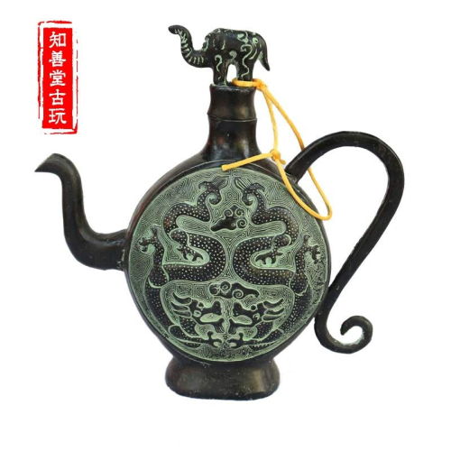 仿古做舊雙龍酒壺古青銅器擺件古玩古董工藝品商務饋贈佳品