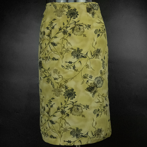 美國品牌PETITE SOPHISTICATE橄欖綠色純蠶絲鏤空蕾絲印花及膝裙 2號