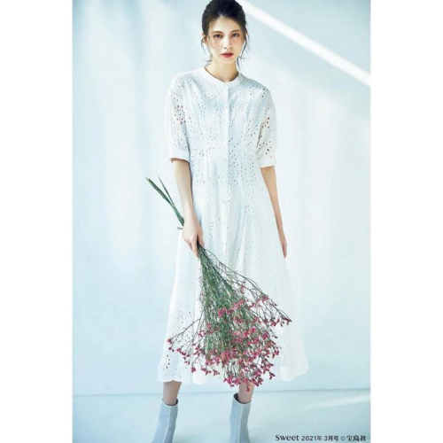 Cocodeal Sweet雜誌聯名款 精美全蕾絲刺繡澎袖2 way洋裝 禮服 婚禮 白2號