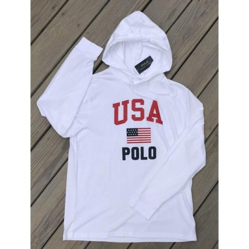 全新正品 Polo Ralph Lauren 美國??國旗標誌USA長袖連帽T恤 成人版M號白色長T 非青年版