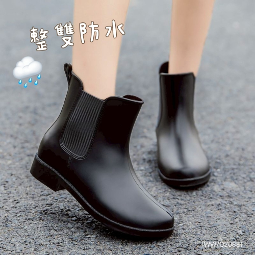短筒雨靴 女 防水馬丁靴 黑色防滑防雨靴 整雙防水 軟底耐走 雨天鞋套 女生短靴 防潑水 女生水靴 好穿好走 Q2088