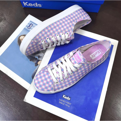零碼特價?️美國潮牌Keds 鳶尾花紫色格紋 帆布鞋?休閒鞋?厚運動鞋?小白鞋