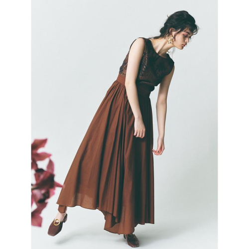 Lily Brown 精美鏤空刺繡拼接不規則下擺無袖洋裝 禮服 婚禮 楓葉磚紅 LWFO204117