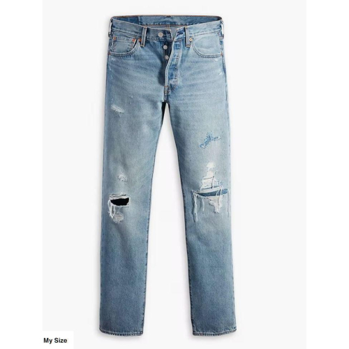 【史低優惠29-38腰】美國限定 Levi s 501 淺藍水洗 補釘 膝蓋抽鬚 排釦直筒牛仔褲 丹寧褲 30-38腰