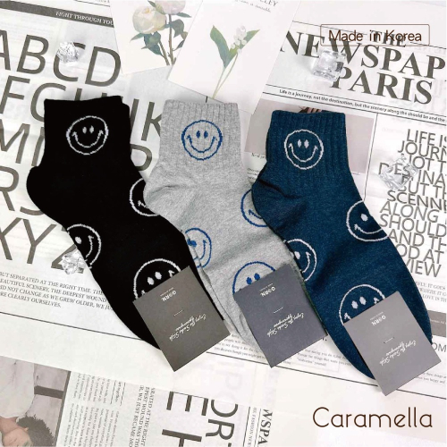 【Caramella】正韓襪 笑臉襪 襪子 韓國襪 格紋襪 條紋襪 中筒襪 韓國襪子 薄襪子 男襪 彈性襪 夏天襪子