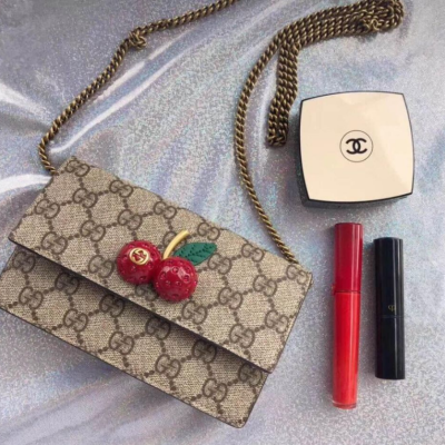 二手99新GUCCI 古馳 WOC點綴小櫻桃老花WOC鏈條包單肩包