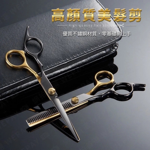台灣現貨丨美髮剪刀 牙剪 平剪 假髮造型 髪剪 打薄 理髮 造型 黑金 黑色 專業 入門 工具 不鏽鋼