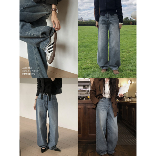 正韓製復古寬鬆下擺暗扣牛仔褲 pants （ slowand 自訂款 ） 2種褲長 長褲 寬管 寬褲