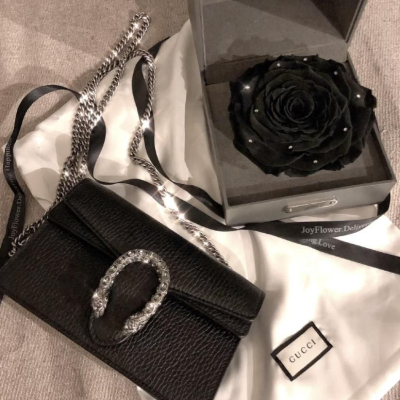 二手99新GUCCI古馳 Dionysus酒神女包黑色皮革超迷你鏈條包單肩斜挎包