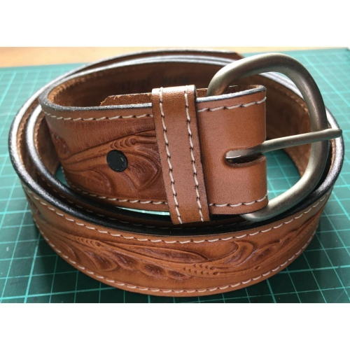 手工皮雕皮帶 美國製 Made in USA