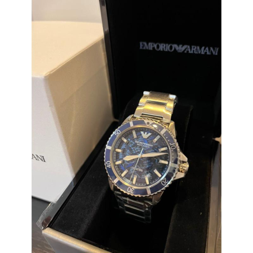 Armani 阿曼尼 新款 藍水鬼 海浪紋 機械錶 摺疊扣鋼錶帶✨