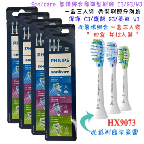 【四盒超值包共12個刷頭】PHILIPS HX9073/67 飛利浦音波牙刷智臻綜合刷頭組 適用HX6XXX及HX9