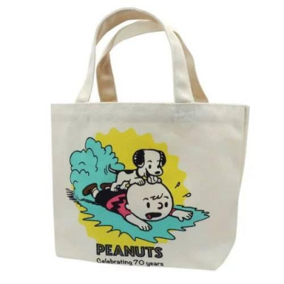 「 Snoopy 史努比 迷你 帆布 手提袋 托特袋 手提托特 帆布托特袋 便當袋 滑倒 」★ Zammu日本雜貨