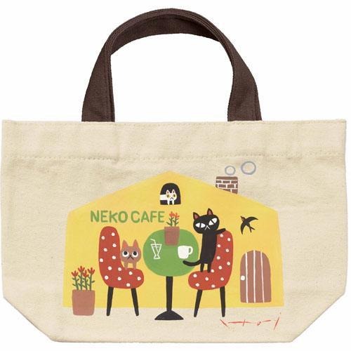 「 特價 日本彩畫家 糸井忠晴 帆布 迷你 托特袋 手提袋 迷你提袋 便當袋 NEKO CAFE」★ Zammu日本雜貨