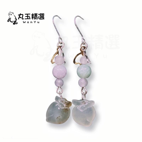【丸玉精選 WanYu】翡翠小桃子? 耳環 耳勾 天然翡翠 A貨 925銀 保真 活潑 年輕 可愛