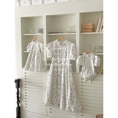[CCbaby]ins韓版親子裝連衣身裙女寶寶碎花連体體爬服泡泡袖-預購