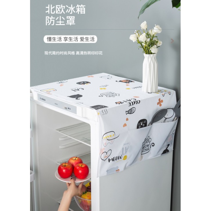AY.北歐印花簡約PEVA冰箱防塵罩.防水冰箱蓋布.防塵罩.冰箱套收納袋.冰箱掛袋