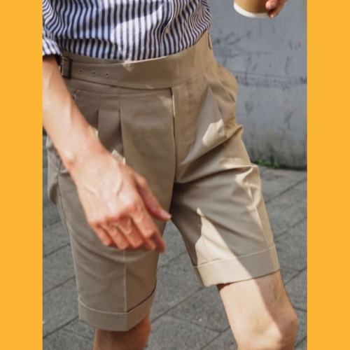 Gurkha Collection Chino 全手工縫製 天然牛角扣 長絨棉 高腰雙折 YKK拉鍊 短褲