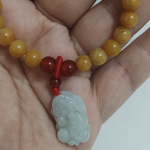 天然翡翠貔貅手鍊 豆青翡翠貔貅 天然黃玉手鍊 蜜糖黃玉招財貔貅保平安 手環手鍊手鐲