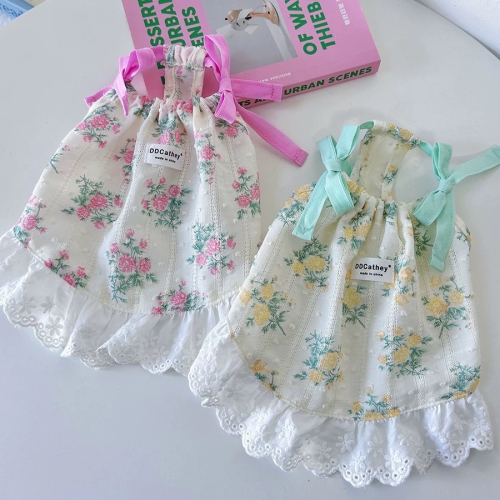 ♡【 L43 預購 】 輕薄透氣粉漾刺繡碎花綁帶洋裝