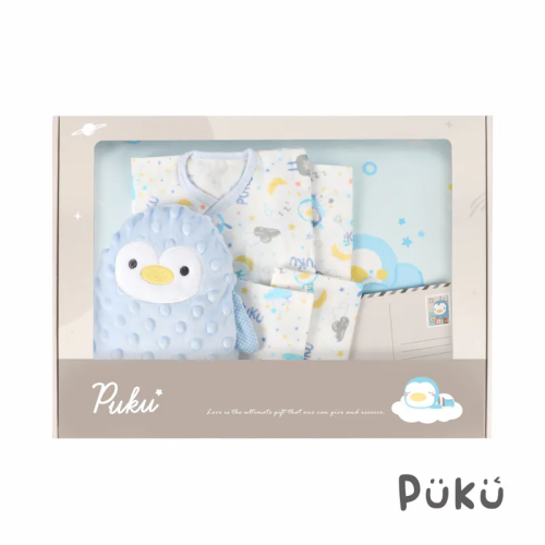 PUKU 藍色企鵝 月光柔柔親膚禮盒(印花藍)