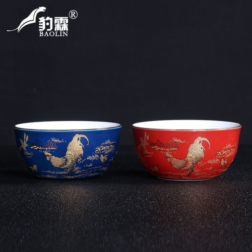 色釉金花紙雞缸杯仿古功夫茶杯霽藍霽紅陶瓷品茗杯禮盒單杯主人杯