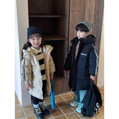 《 MuZi 木子? 》韓版中長款羽絨外套 大衣 羽絨服 男童 女童 男女寶 外套 帽子