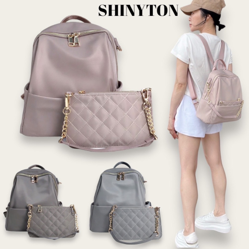 ￼現貨（4色）?SHINYTON 厚磅尼龍雙肩後背包送菱格小包?後背包、肩背包、手提包、防潑水後背包、菱格包