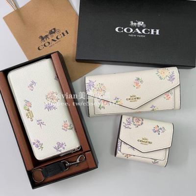 vivian美國代購✨正品 coach女錢包 女生長夾皮夾三折錢包 F69842 禮盒套裝 女生長夾 女生皮夾 女士錢包