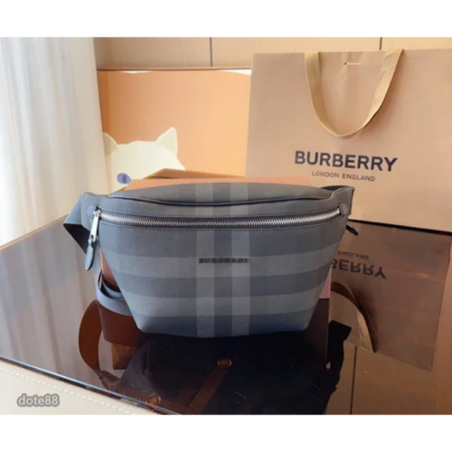 【Burberry】巴寶莉2023新款Sonny腰包炭灰色格紋胸包腰包手機包休閒男士斜挎包休閒運動逛街生日情人節禮物