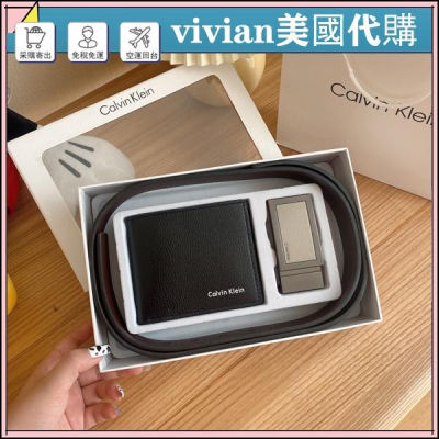 vivian美國代購✨正品 Calvin Klein 皮帶＋錢包 禮盒套裝 CK男生短夾 男生皮帶 真皮皮帶男 商務腰帶