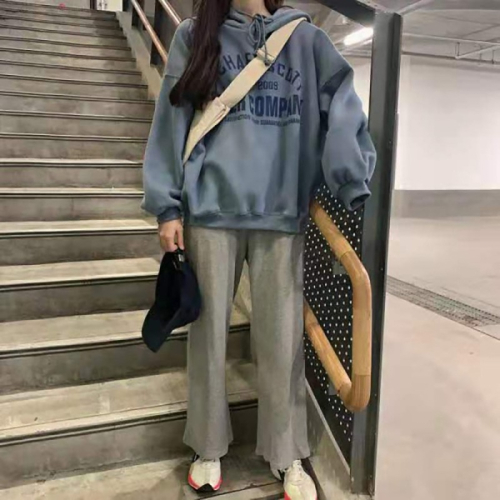 秋冬季加絨加厚休閑運動套裝女寬松衛衣顯瘦闊腿褲學生兩件套