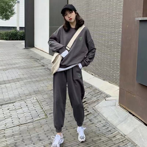時尚休閑減齡運動套裝女春秋季寬松衛衣顯瘦哈倫褲學生兩件套