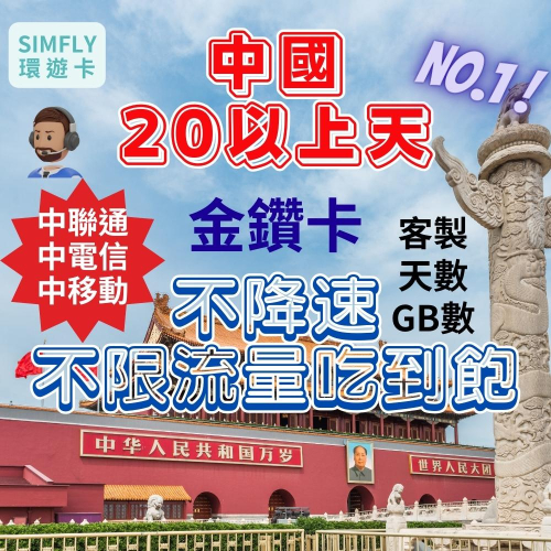 ?【24H寄出】 20天以上中國上網卡 可充值 免翻牆 免開通 大陸香港澳門三地通用 中國移動 聯通 不限流量吃到飽