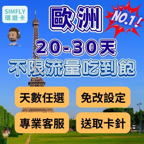 ?【24H寄出】歐洲20-30天 可充值 捷克 奧地利 法國 瑞士 荷蘭 比利時 德國 西班牙 義大利 匈牙利 吃到飽