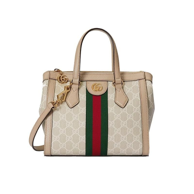 二手99新GUCCI/古馳 23新款Ophidia女士小號米色/白色帆布托特包/手提包
