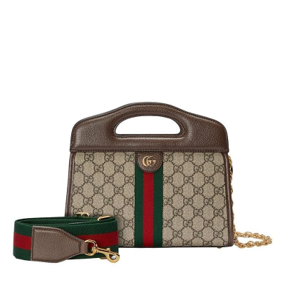 二手99新GUCCI/古馳Ophidia女士小號米色/烏木色單肩手提包