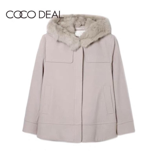 正品全新 Cocodeal 小A字兔毛連帽短版89%羊毛大衣 外套 柔粉1號