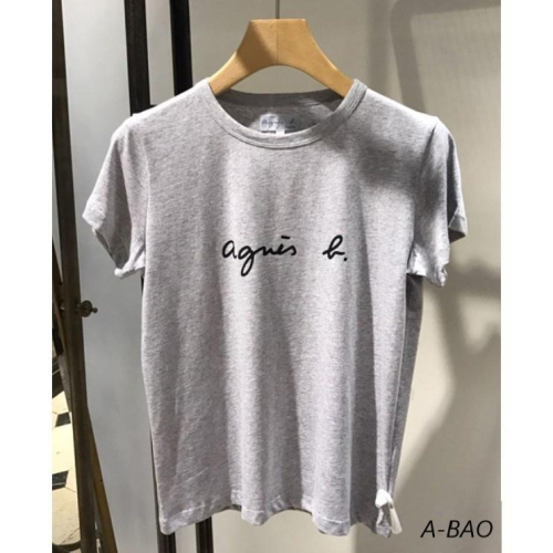 新款! ?日本 agnes b 小b 日本b 經典款 草寫字母 男款 女款 情侶款 灰色 純棉短袖 短袖 T恤