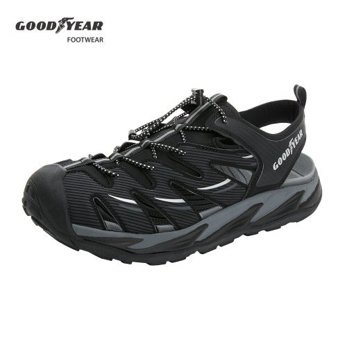 ￼GOODYEAR 固特異 男款護趾 便利束扣鞋帶運動涼鞋 運動涼鞋 緩震 耐磨 止滑 透氣 護腳趾 黑 男 涼